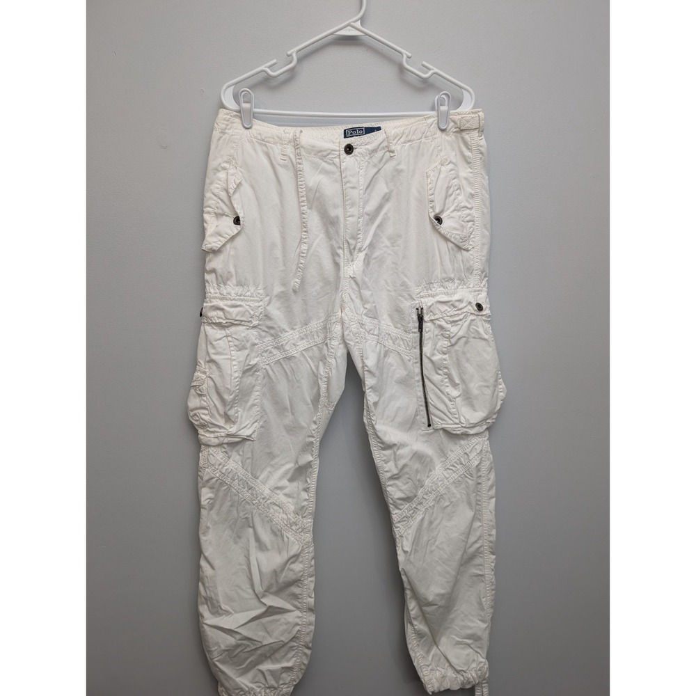 D4 Polo Ralph Lauren White Cargo Pants Men 34x34 Utility Casual Paratrooper Vtg